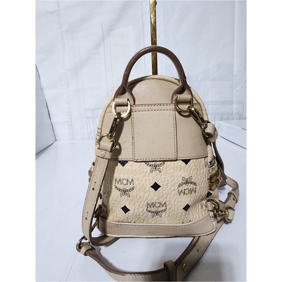 Authentic MCM Visetos Side Stud X-Mini Stark Backpack Beige - Picture 4 of 16
